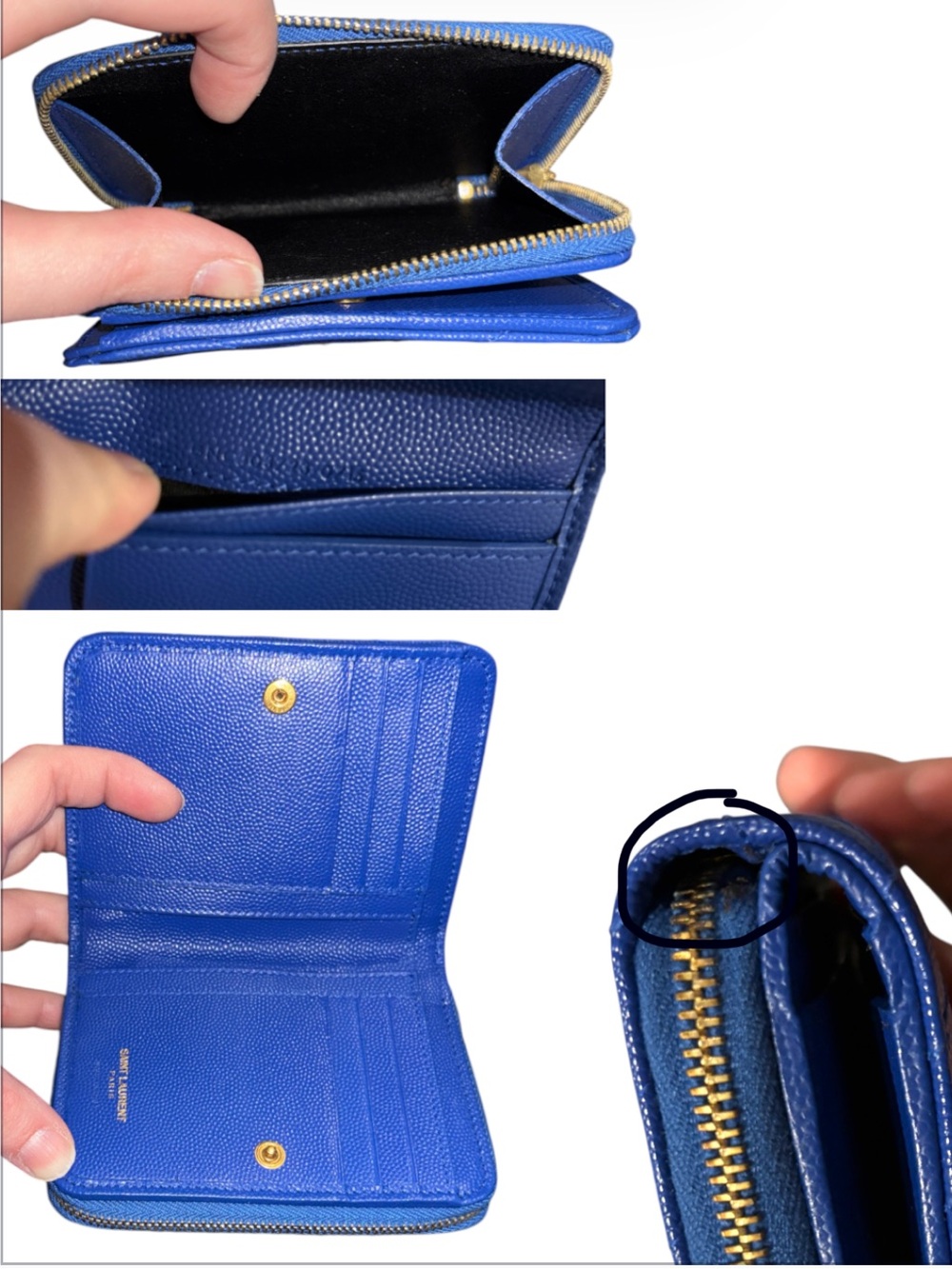 💕Sold💕 Laurent Blue Chevron Leather Zip Wallet, Gold YSL Logo hardware - Picture 3 of 3